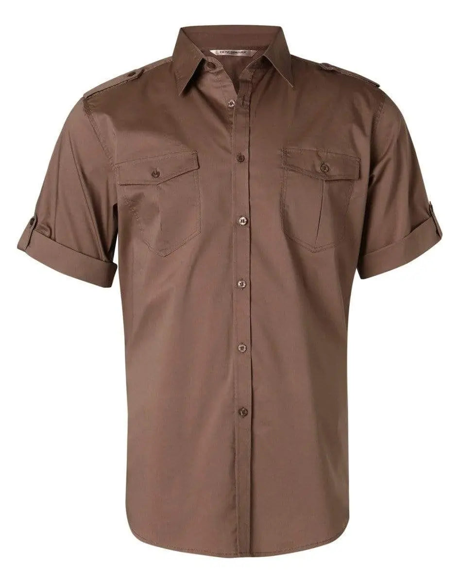 BENCHMARK Men's Short Sleeve Military Shirt M7911 Corporate Wear Benchmark Khaki S